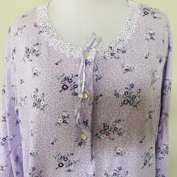 Nightgown Pullover Long Sleeve SECRET TREASURES Purple Floral Scoop Neck - Picture 3 of 9